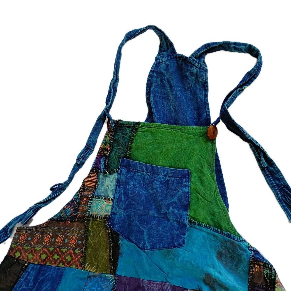 Handmade Boho Baggy Hippy Patchwork Overall Wide Leg Jumpsuit M Multicolor